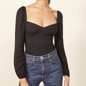 Reformation Reign Black Bustier Regency Sweetheart Blouse Top Women's SZ 10